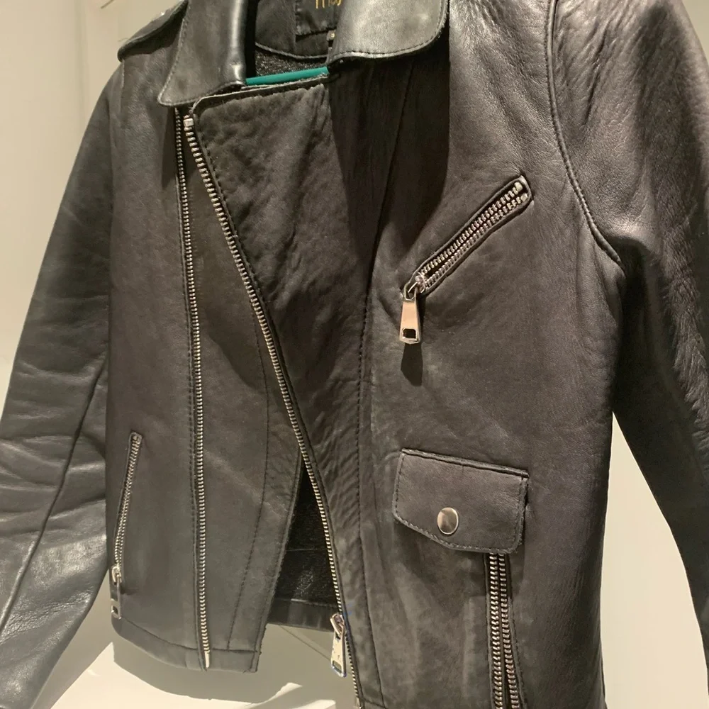 Maje Black Lamb Leather Biker Jacket Small Sz 36 - Picture 8 of 10